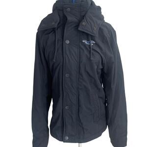 Hollister Hood Jacket Weather Windproof Navy Blue Full Zip Snap Button Sz S New